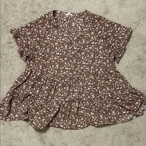 Maternity Floral Short-Sleeve Peplum Top - Brown/Pink